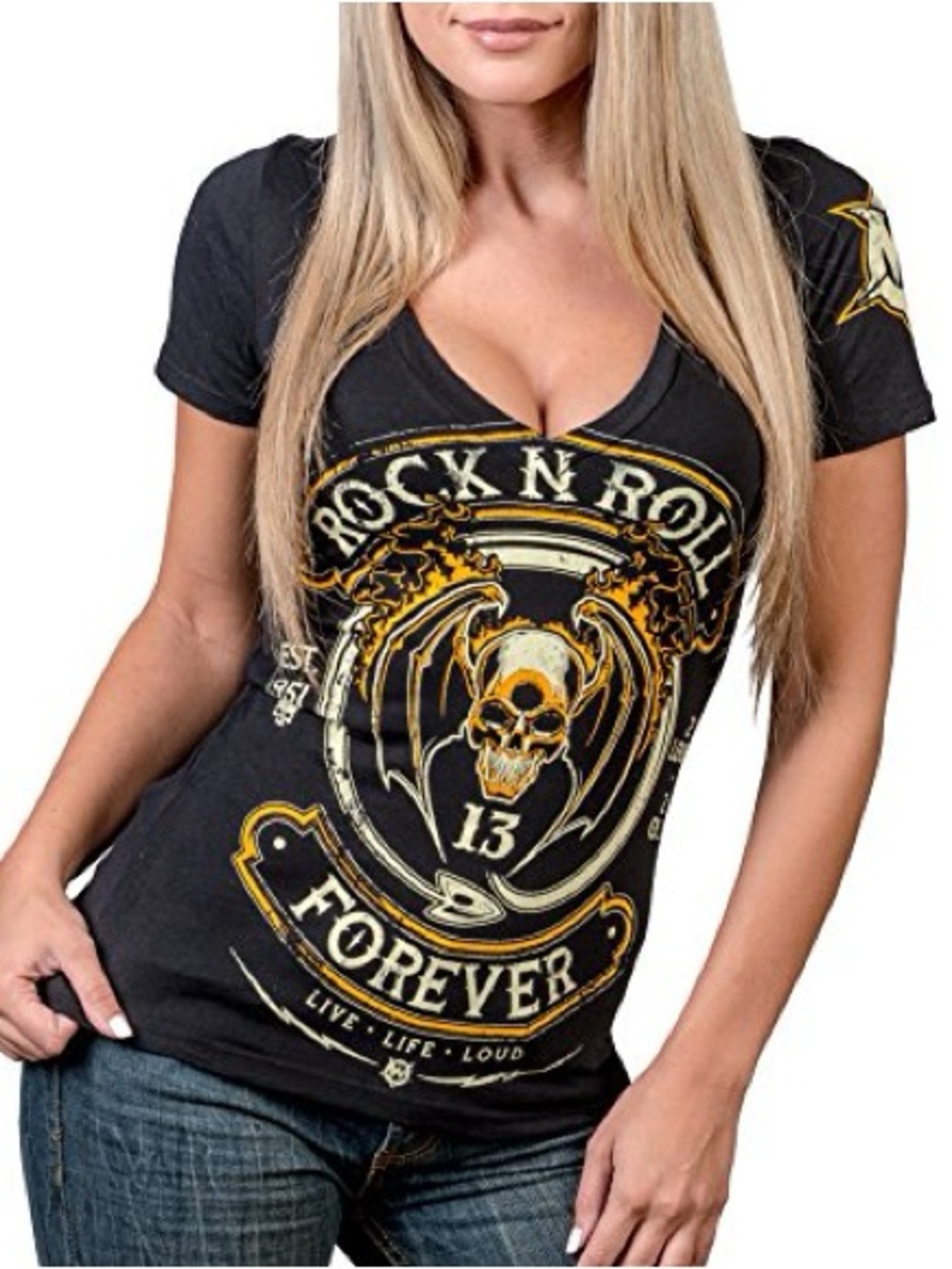 “Rock N Roll Forever” Skull Graphic Tee - by Wornstar - Picture 6 of 6
